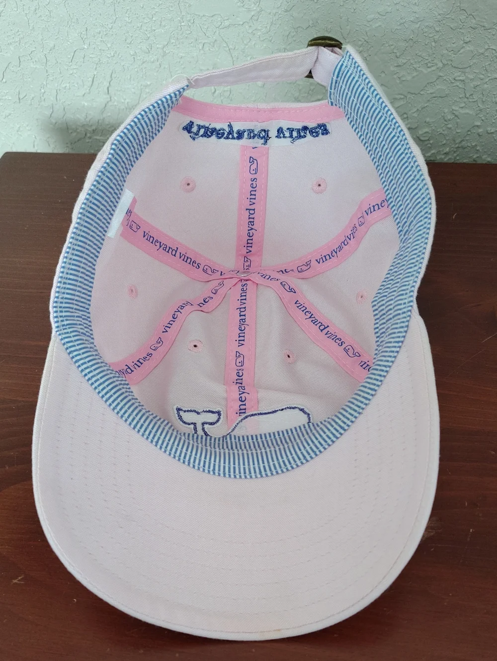 Vineyard Vines Pink Cotton Women's Ball Cap With Blue Gingham Whale